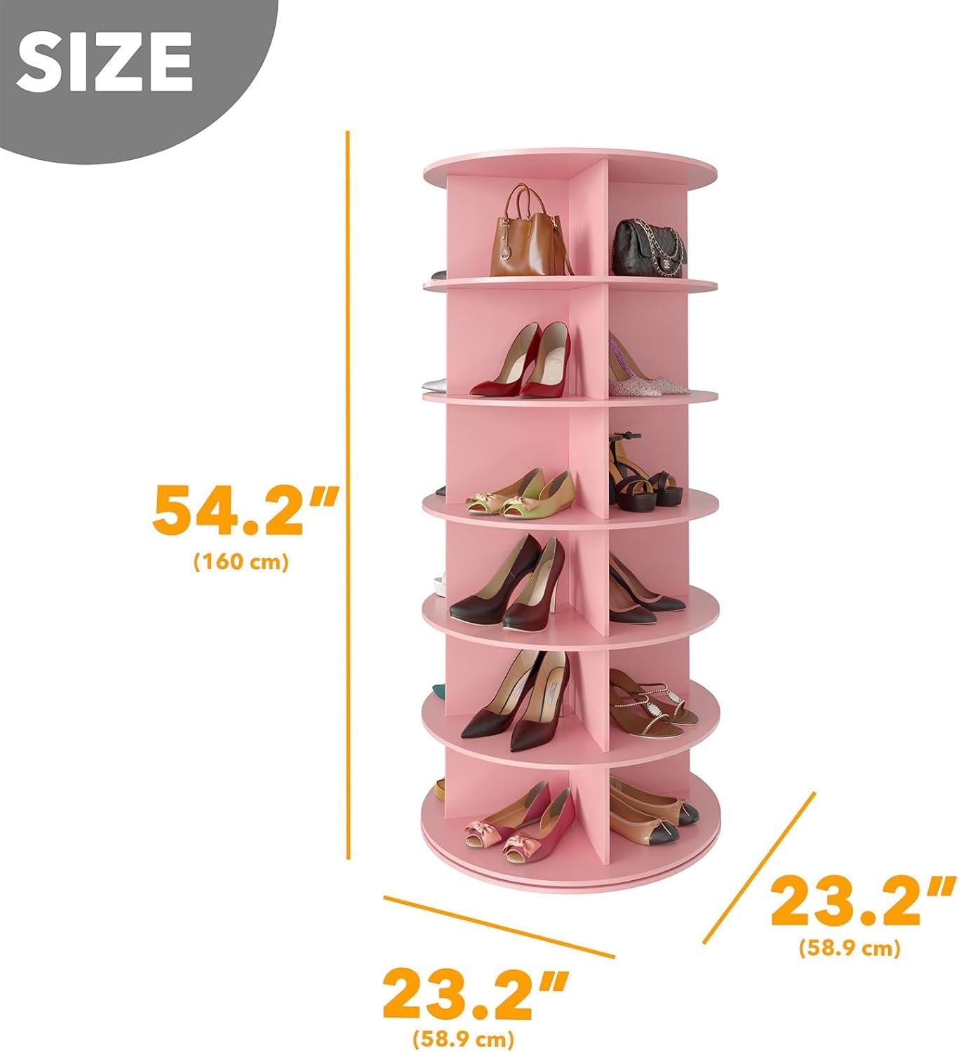 6 Tier Rotating Shoe Rack Tower, Spinning Shoe Display Lazy Susan, Revolving 360 Shoe Rack Storage round Carousel, Vertical Handbag Rotate Shoes Closet Organization (6-Tier Pink)