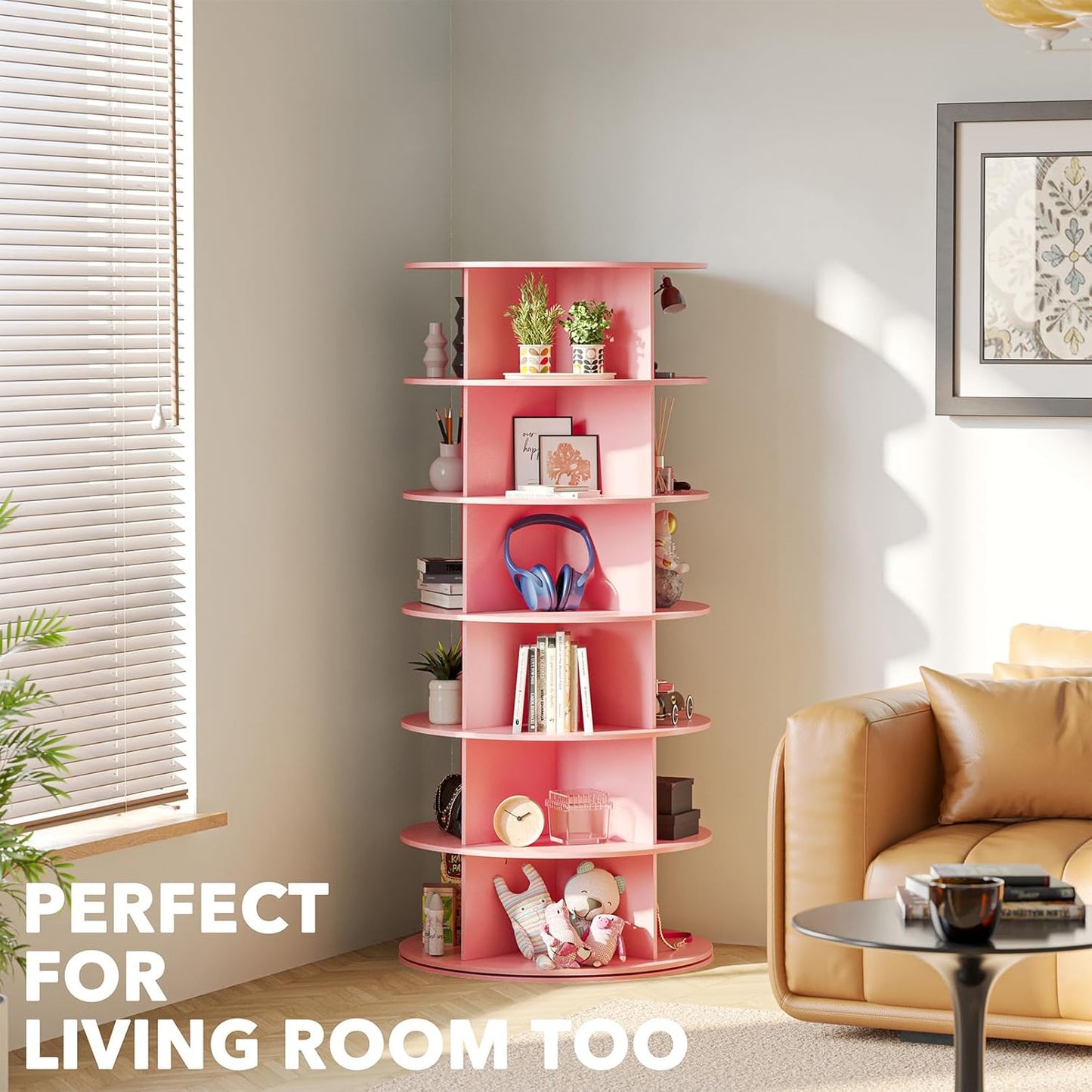 6 Tier Rotating Shoe Rack Tower, Spinning Shoe Display Lazy Susan, Revolving 360 Shoe Rack Storage round Carousel, Vertical Handbag Rotate Shoes Closet Organization (6-Tier Pink)