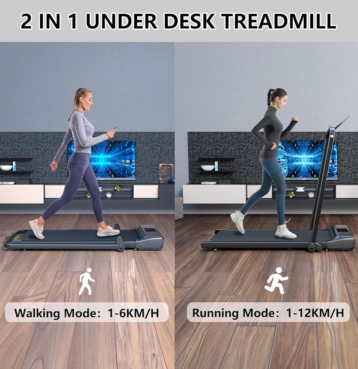 2-In-1 Smart Walking Pad Foldable under Desk Treadmill Running Machine W/ Holder