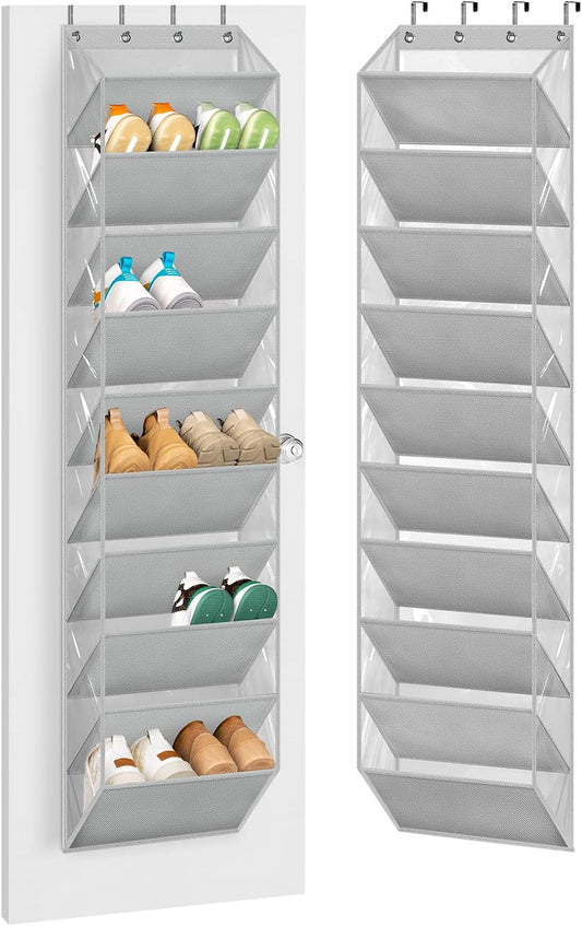 10 Tier Clear over the Door Shoe Organizer Storage, Deep Pockets Large Hanging Shoe Rack for Closet Door, Fit 20 Pairs Shoe Holder Hanger for Boots (Grey)
