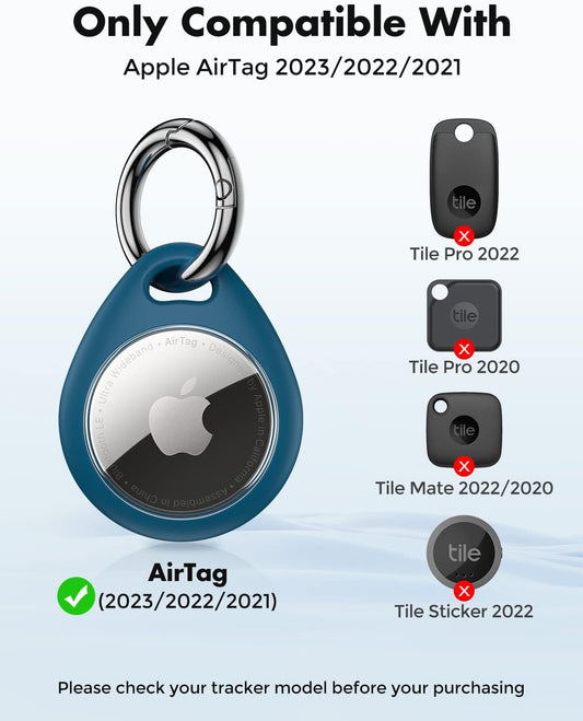 360° Protective Case for Airtag, [4-Pack] Airtags Keyring Holder, Scratch-Resistant, Lock Design, Keychain for Airtag, TPU Full Cover Case for Key, Bag, Luggage, Pet Collar (Black&Blue)
