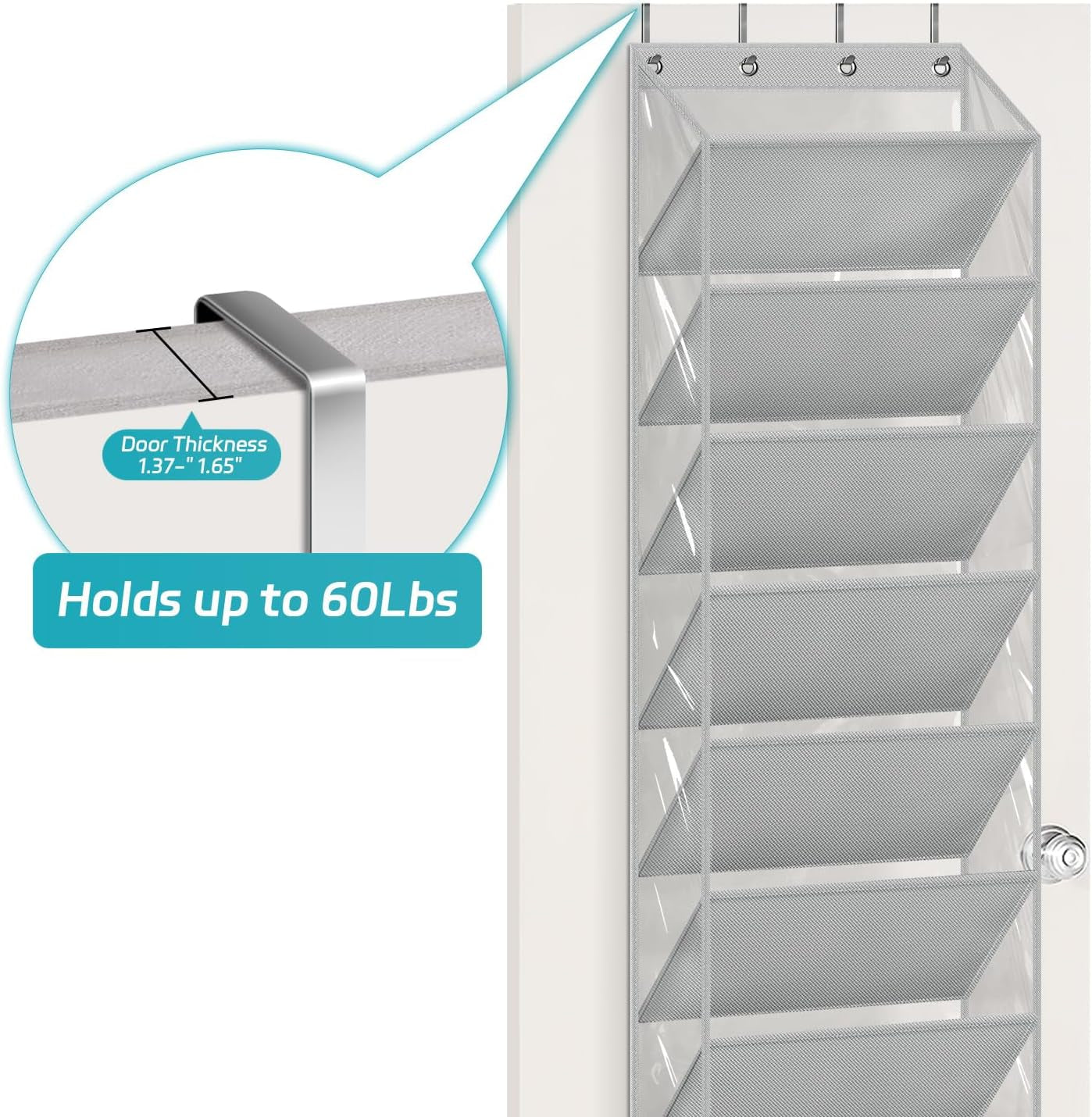 10 Tier Clear over the Door Shoe Organizer Storage, Deep Pockets Large Hanging Shoe Rack for Closet Door, Fit 20 Pairs Shoe Holder Hanger for Boots (Grey)